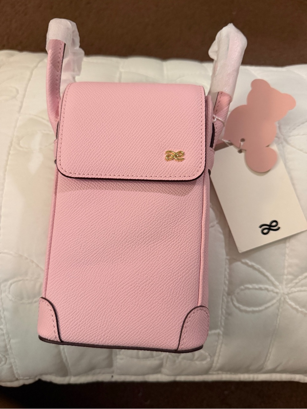 Small Pink Crossbody Phone Bag with Gold Accent - Unbranded